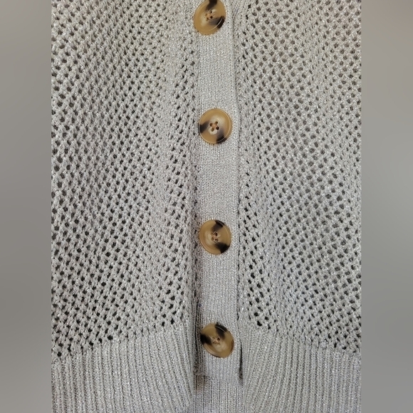 NWT Ann Taylor Silver Shimmer Grey Loose Knit Button Up Cardigan Size S - Picture 10 of 10